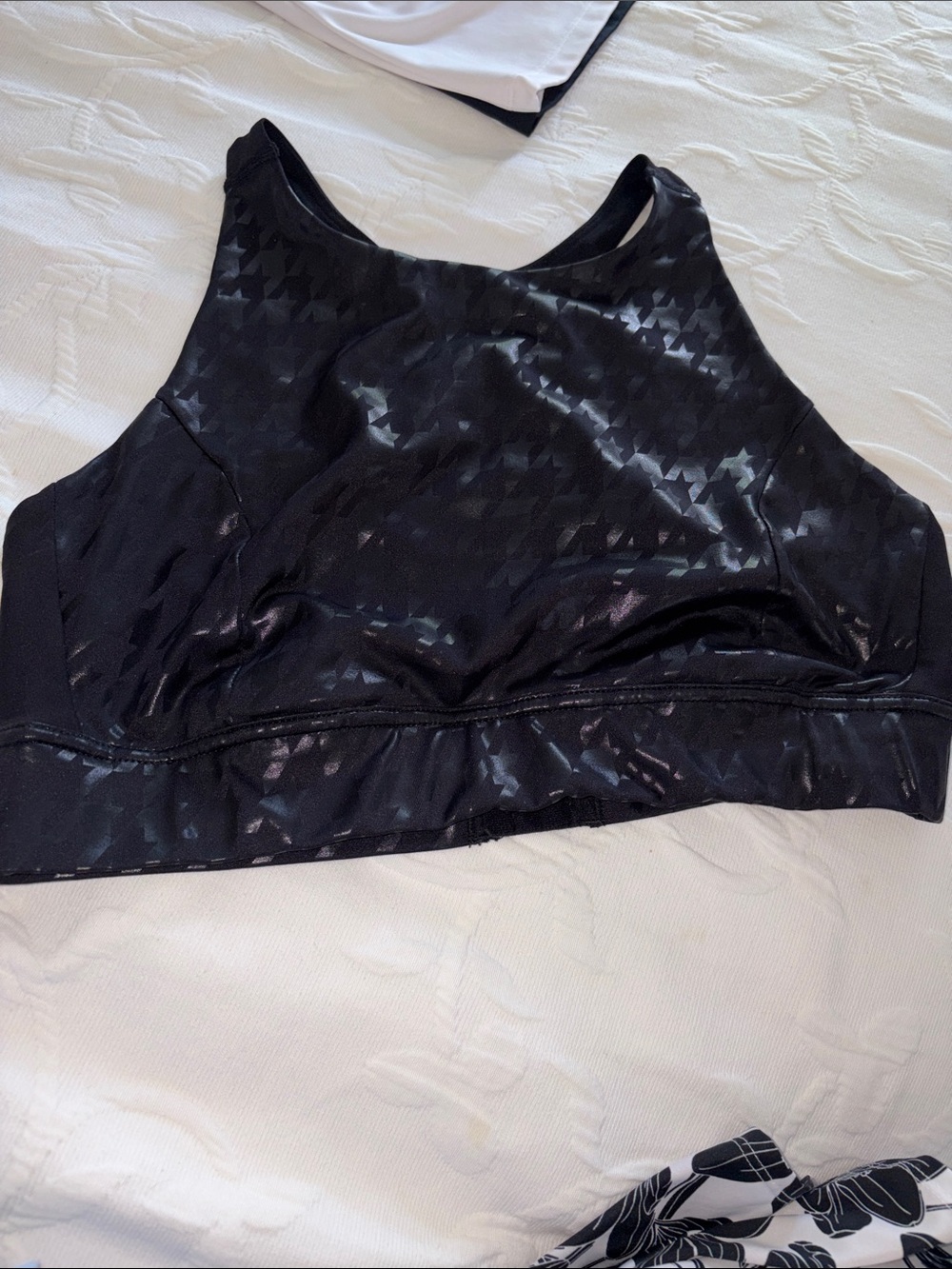 Fabletics Black High-Neck Houndstooth-Effect Sports Bra